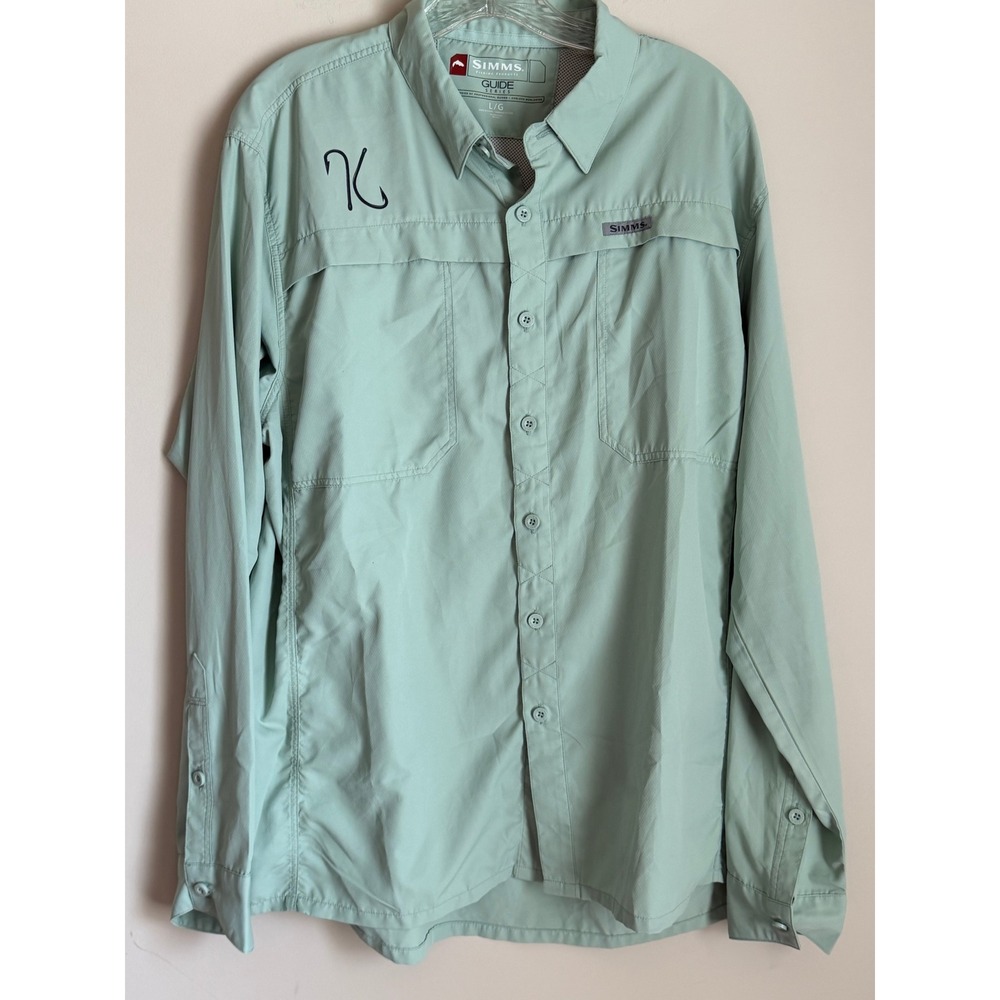 Simms Fishing Shirt Mens Large Green Guide Series Long Sleeve Vented Ripstop
